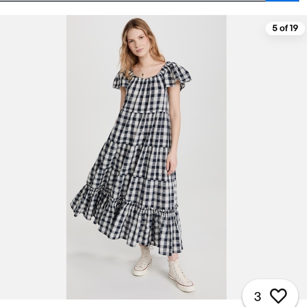 THE GREAT Nightingale Gingham Midi Dress in Navy Blue Heart Size 1 - Picture 5 of 14